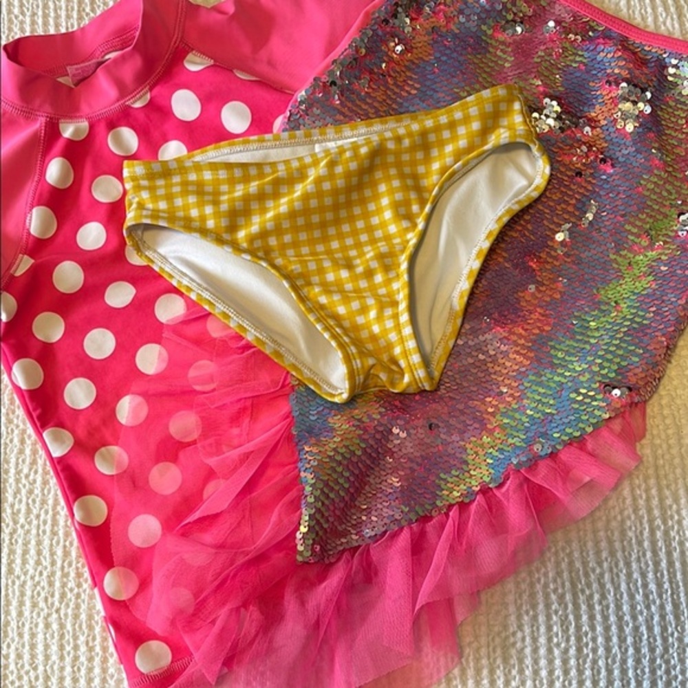 Pink Polka Dot and Sequin Swimsuit Set